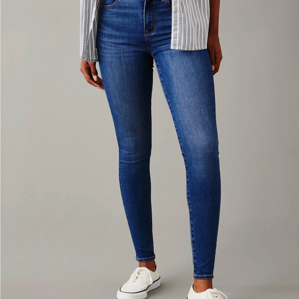Sz 6 American Eagle Super Stretch X Mid Rise Med Wash Denim Blue Jegging Jeans